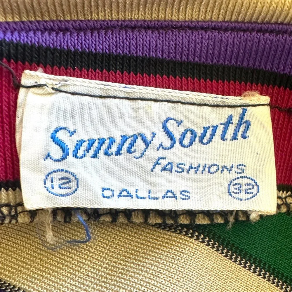 Sunny South Fashions of Dallas Striped Silk Knit Dress Vintage 1970s Rainbow - Picture 11 of 12